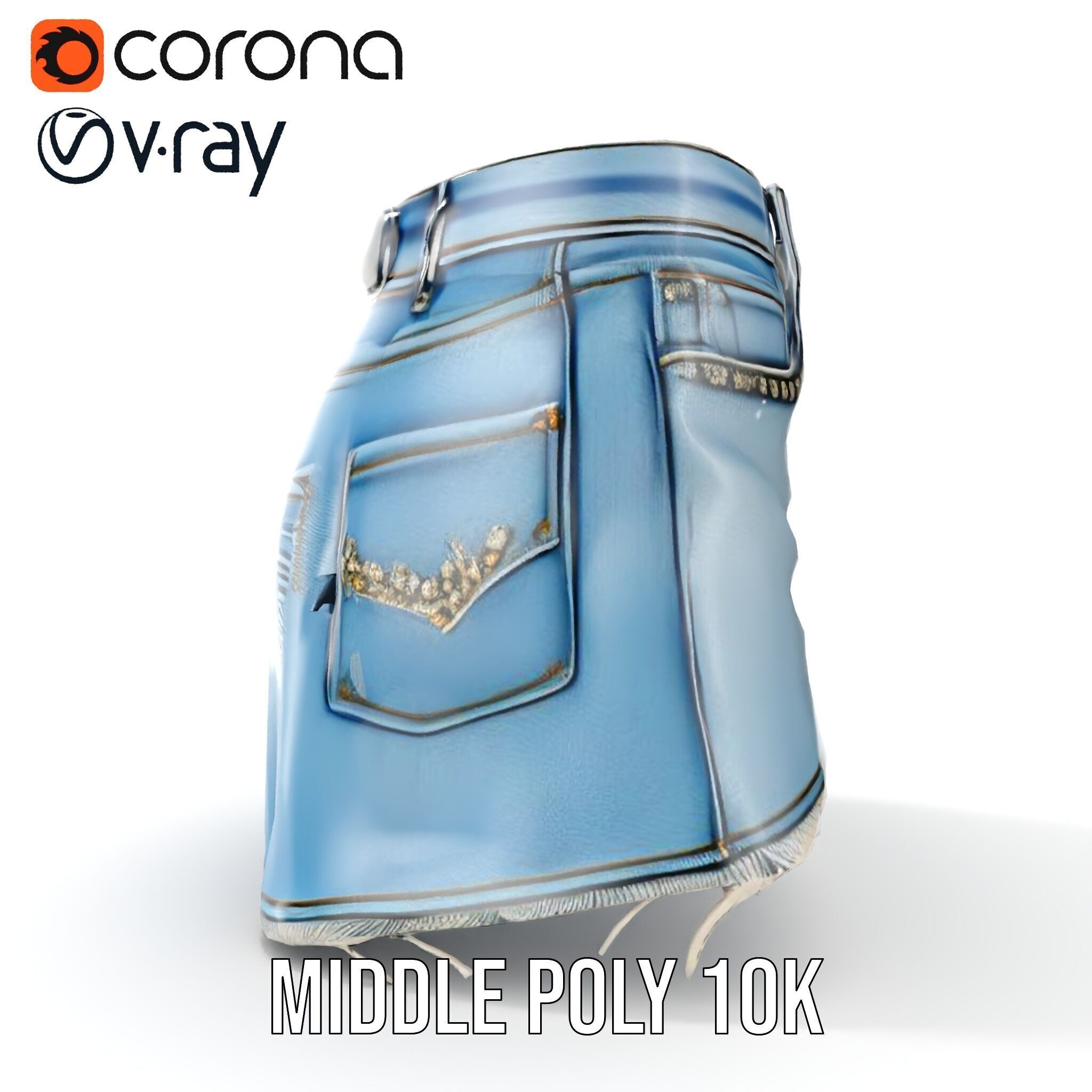 Denim Skirt with Rhinestones Model Pack Low-poly 3D model_19