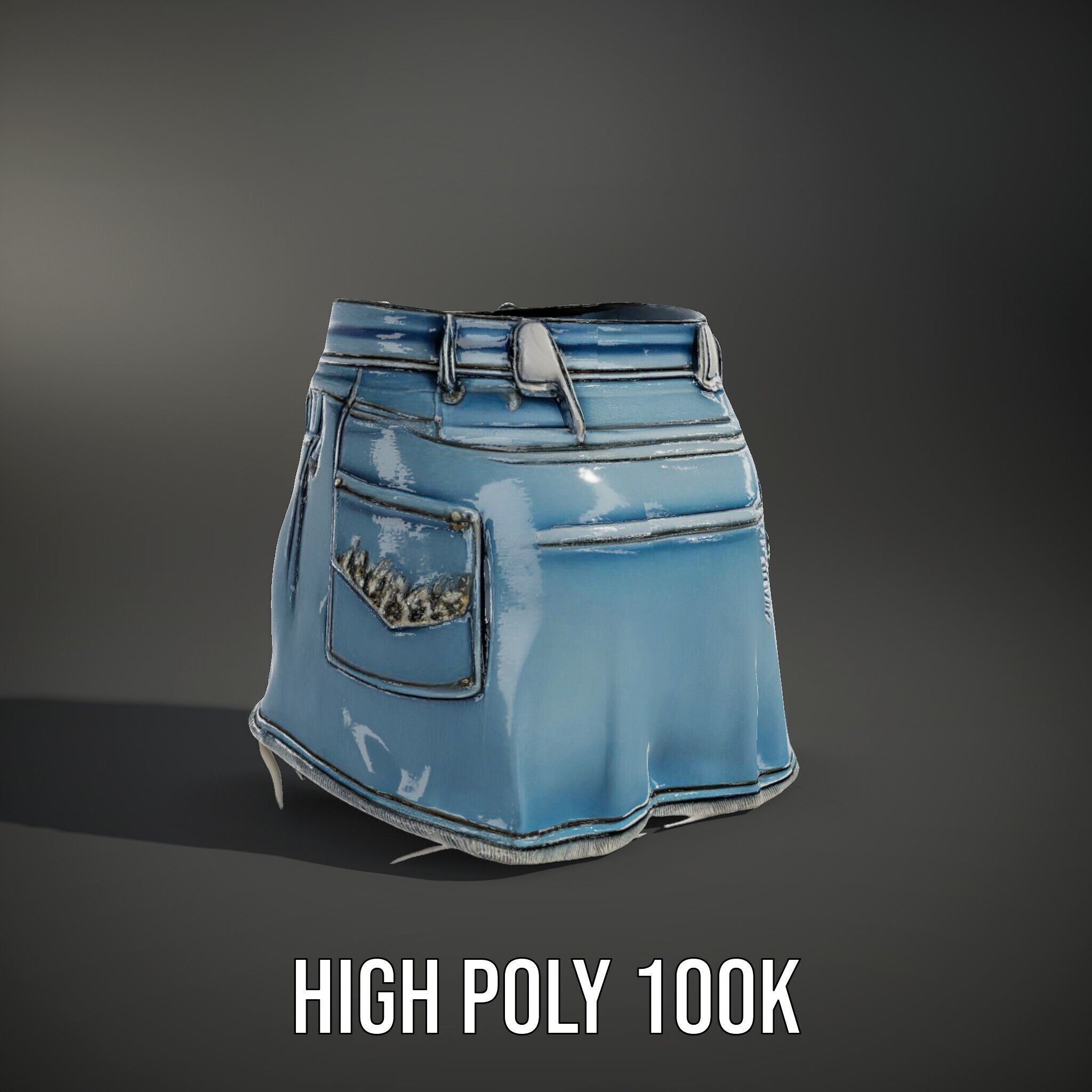 Denim Skirt with Rhinestones Model Pack Low-poly 3D model_8