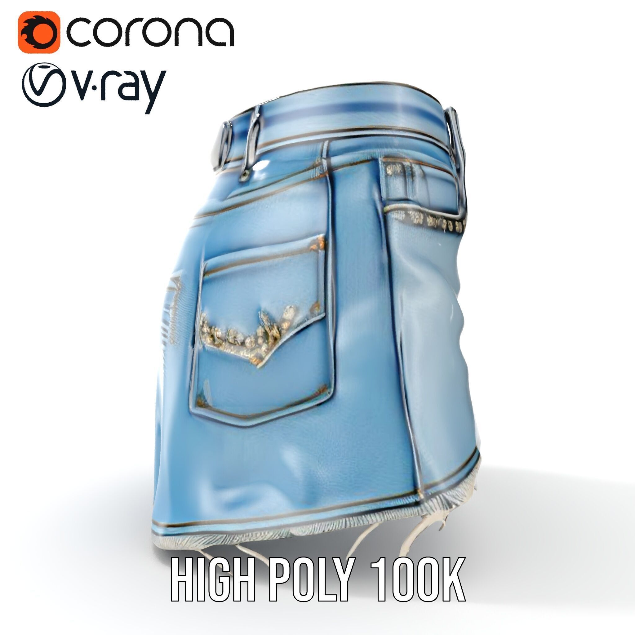 Denim Skirt with Rhinestones Model Pack Low-poly 3D model_21