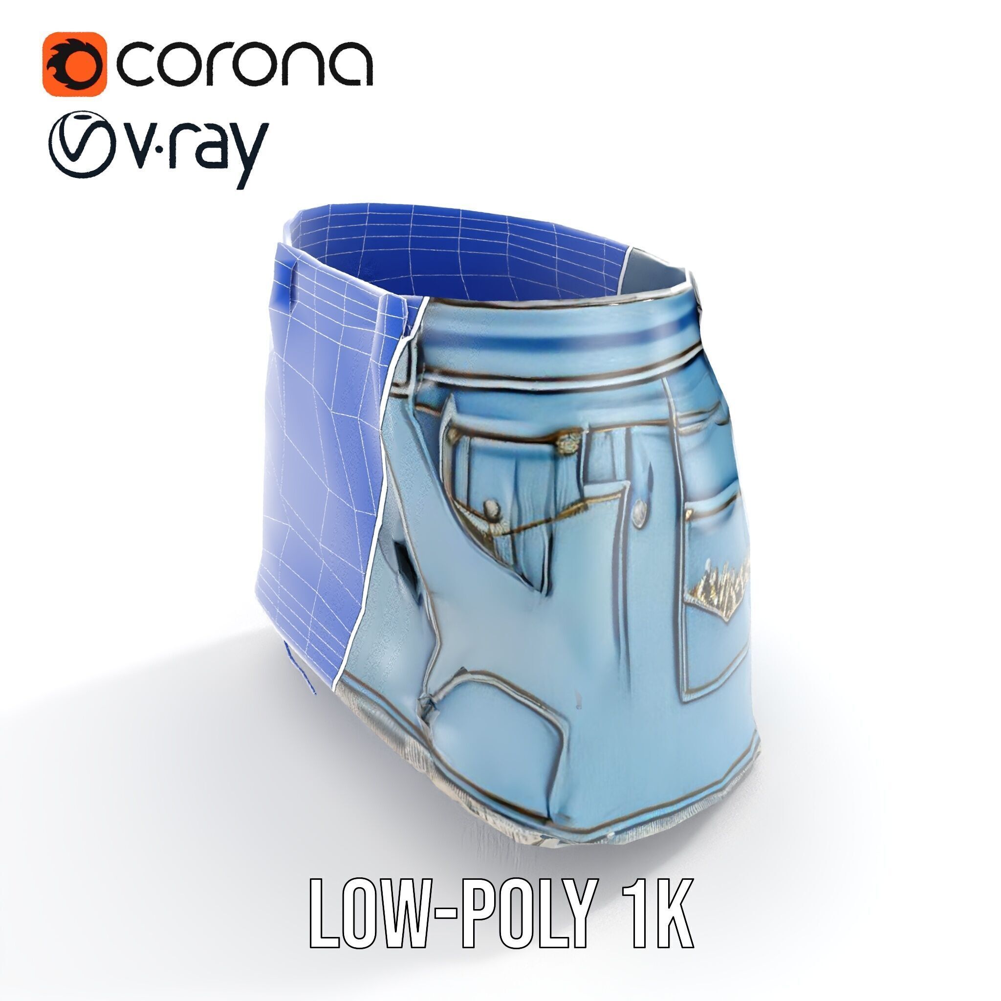 Denim Skirt with Rhinestones Model Pack Low-poly 3D model_26