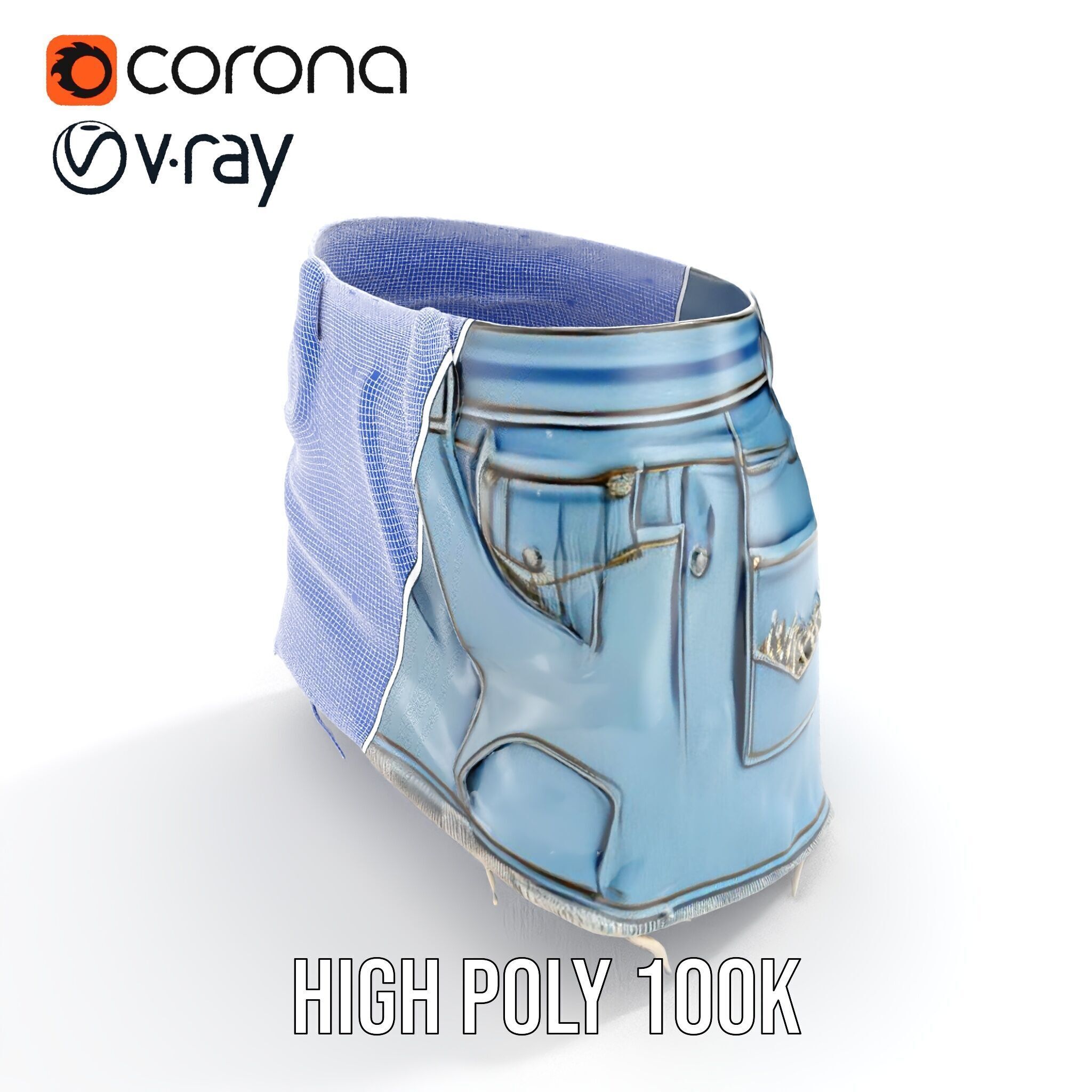 Denim Skirt with Rhinestones Model Pack Low-poly 3D model_36