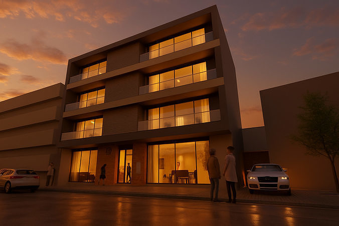 6 Floor Multifamily Mixed Use Building SketchUp and Lumion Model 3D model