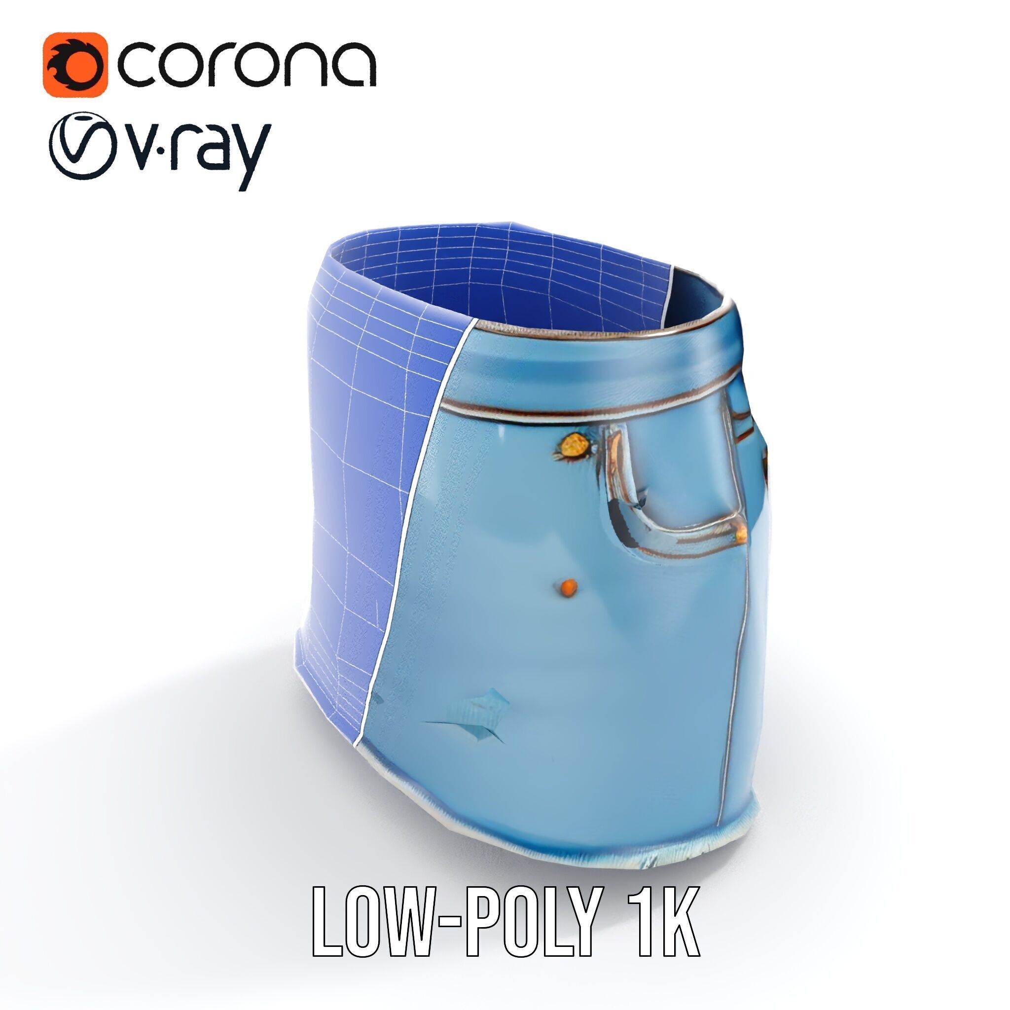 Denim Skirt Model Pack with Textured Details Low-poly 3D model_29