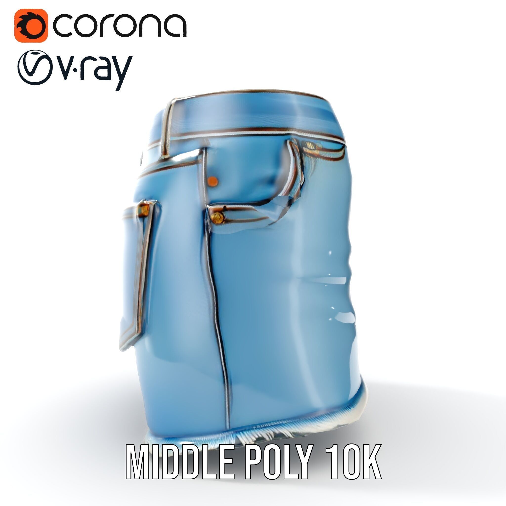 Denim Skirt Model Pack with Textured Details Low-poly 3D model_17