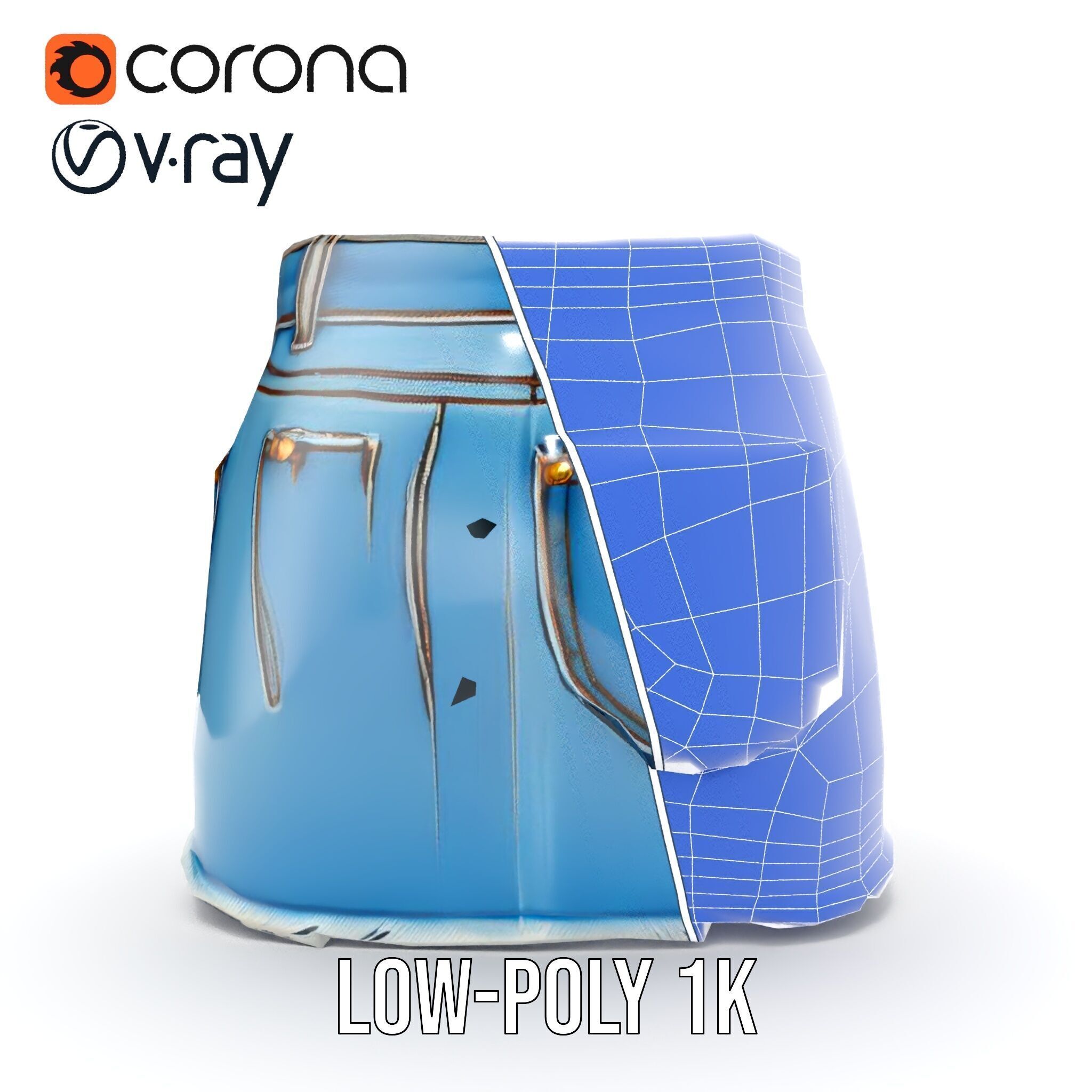 Denim Skirt Model Pack with Textured Details Low-poly 3D model_32