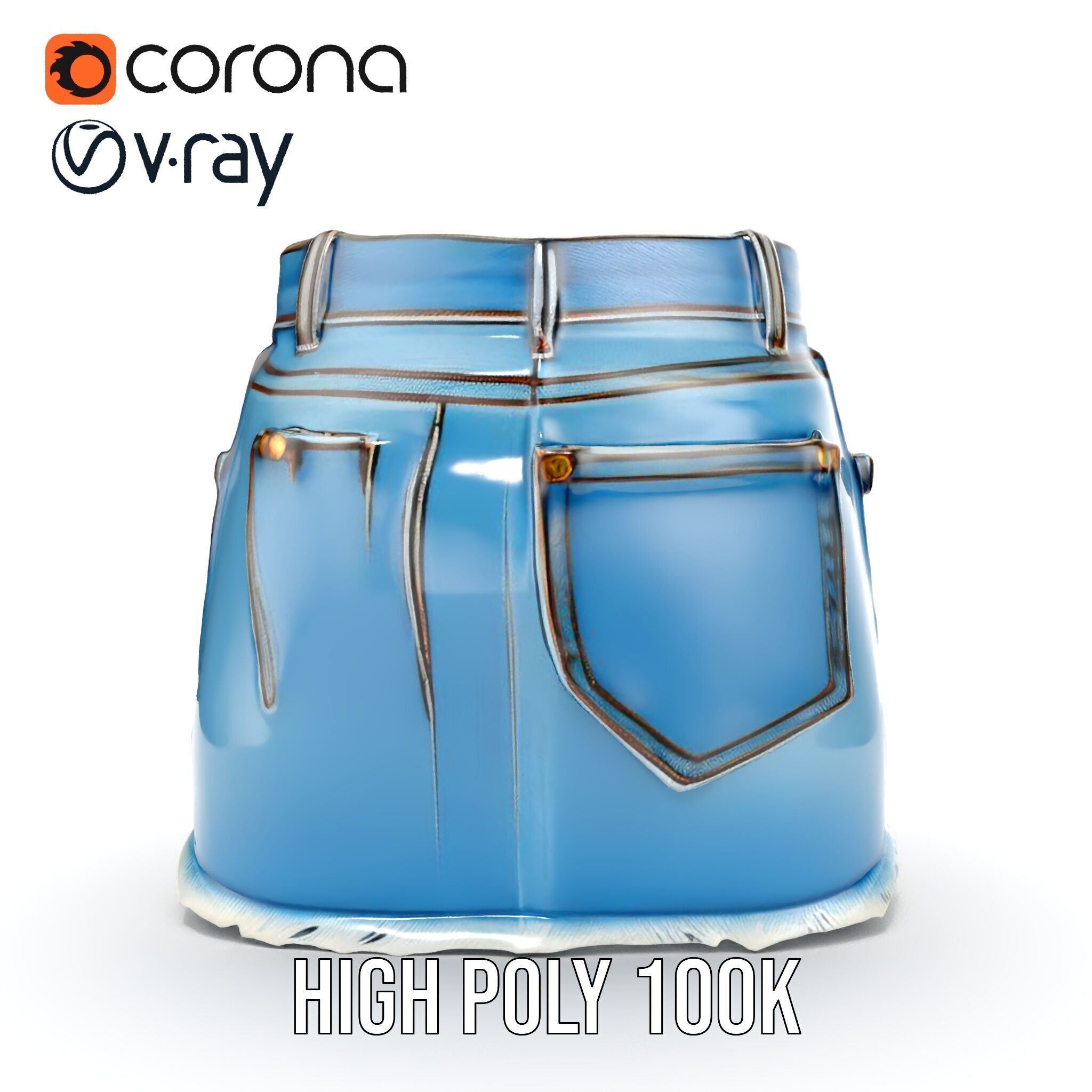 Denim Skirt Model Pack with Textured Details Low-poly 3D model_30