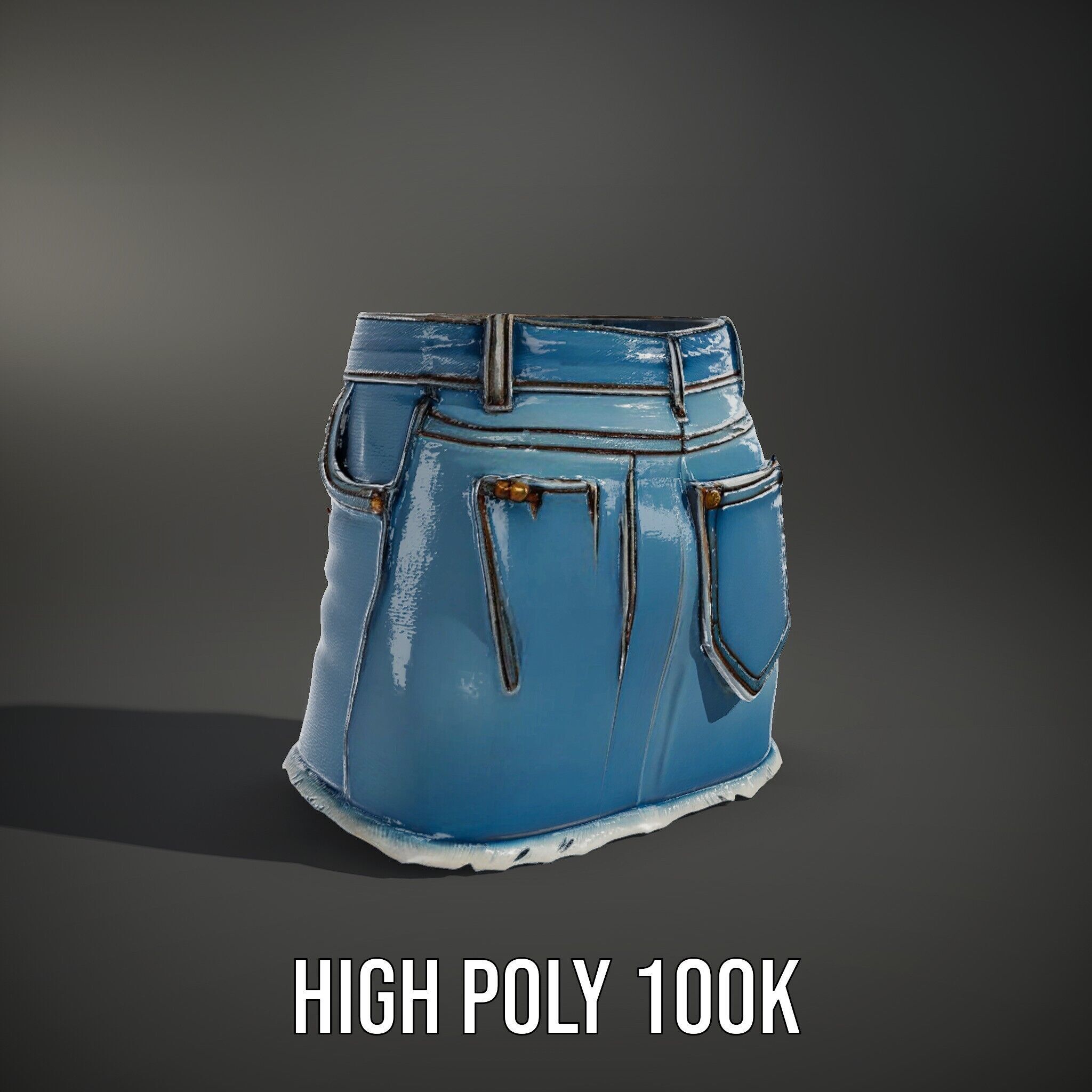 Denim Skirt Model Pack with Textured Details Low-poly 3D model_8
