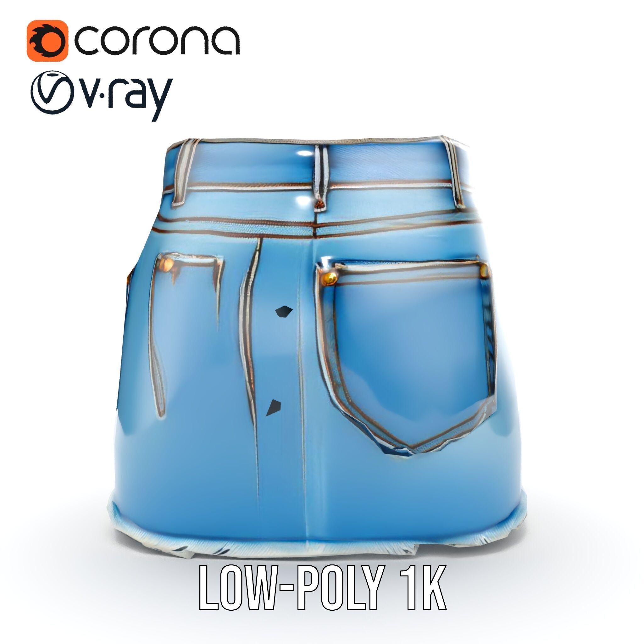 Denim Skirt Model Pack with Textured Details Low-poly 3D model_10