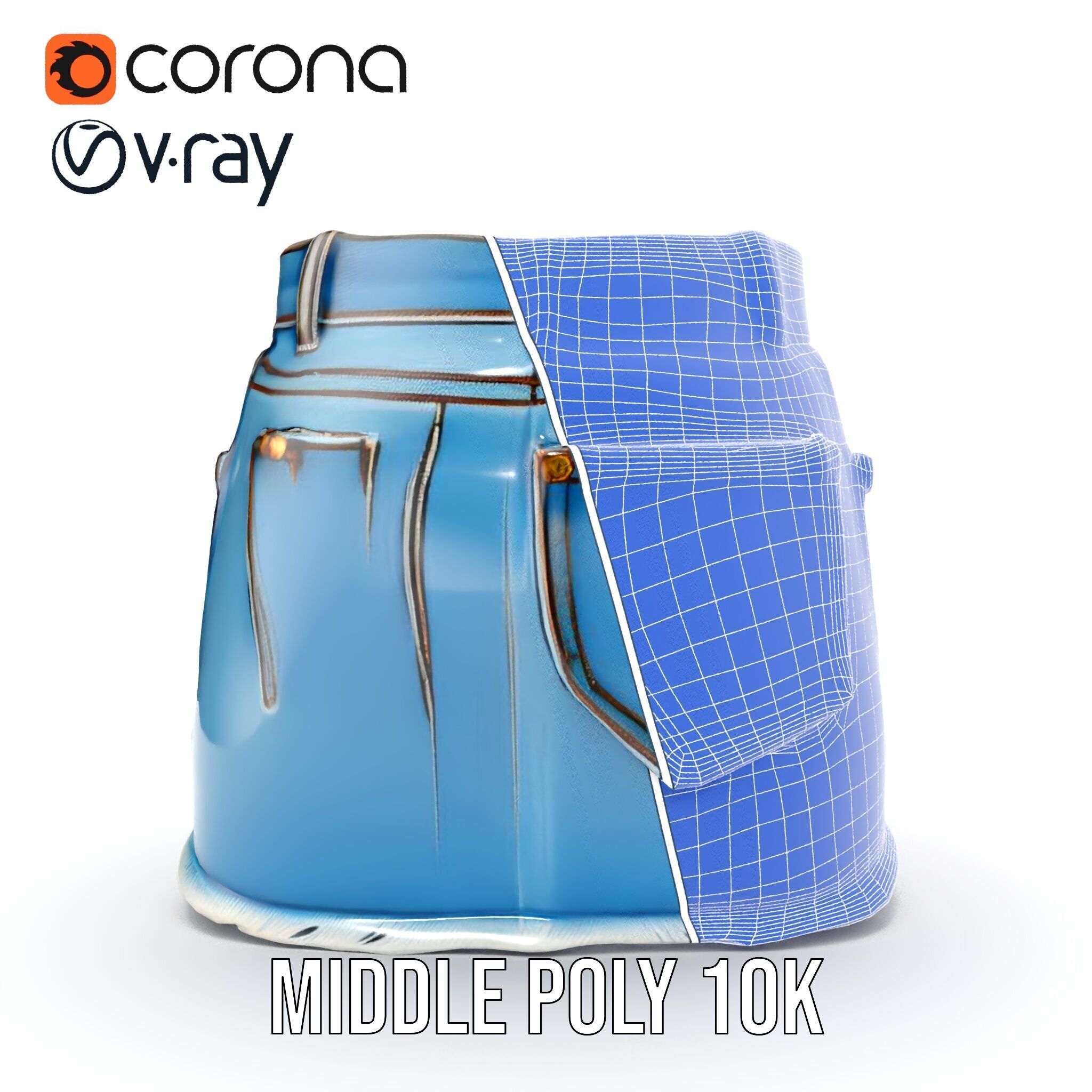 Denim Skirt Model Pack with Textured Details Low-poly 3D model_25