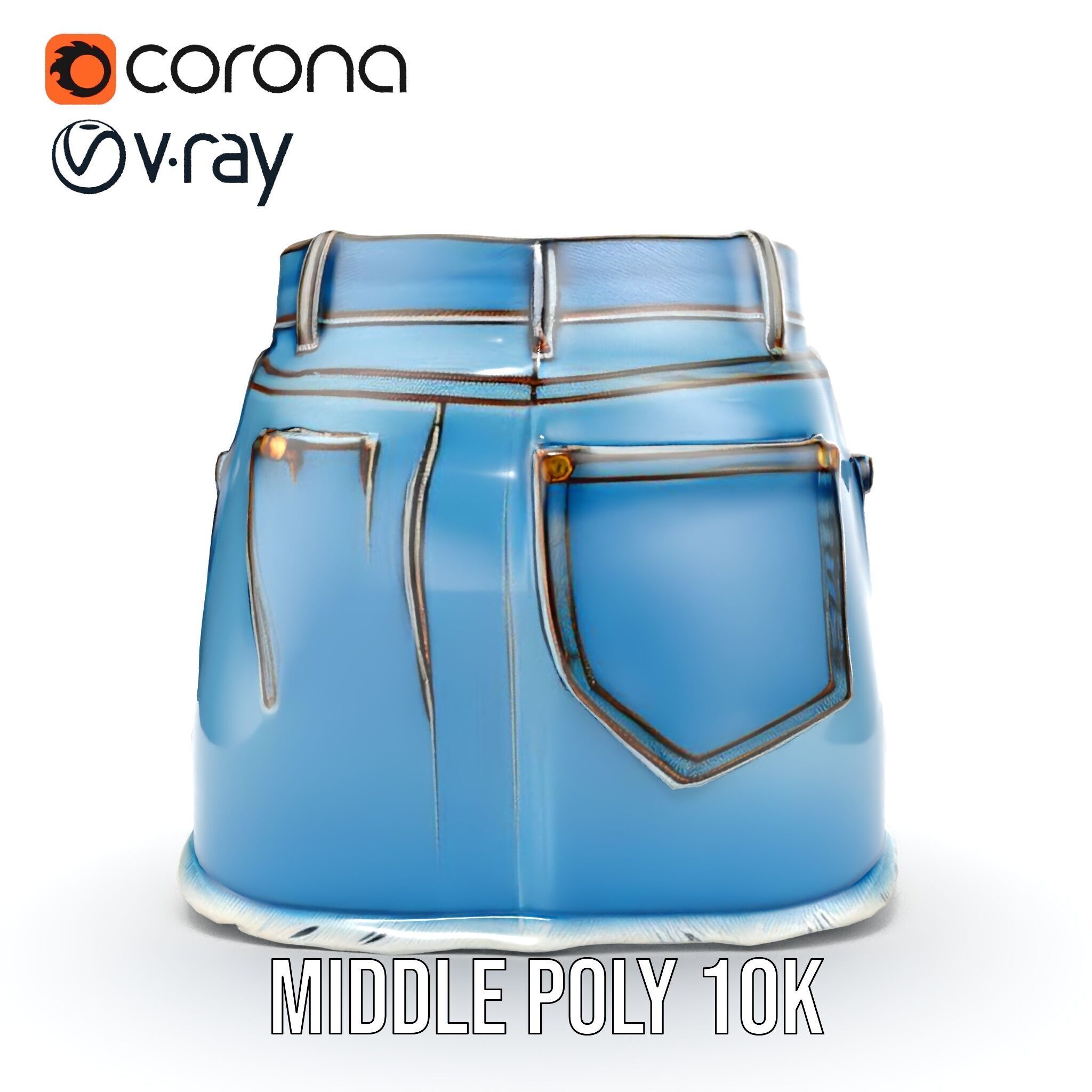 Denim Skirt Model Pack with Textured Details Low-poly 3D model_9