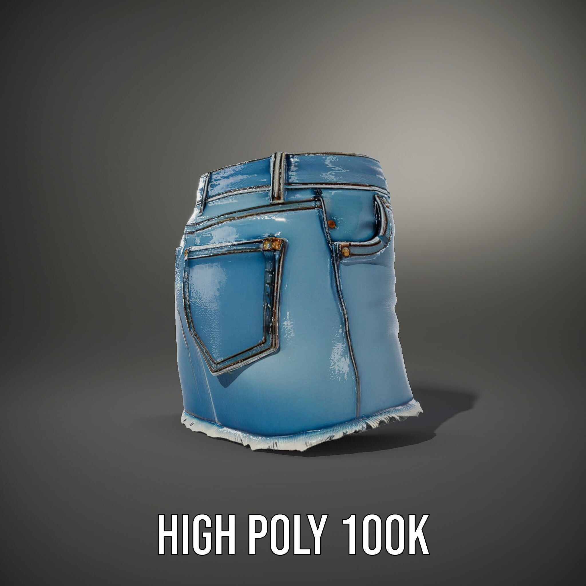 Denim Skirt Model Pack with Textured Details Low-poly 3D model_11