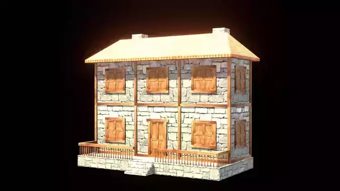 medieval house low poly village town residential house  99