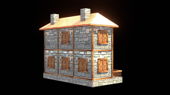 medieval house low poly village town residential house  99 Low-poly 3D model 6