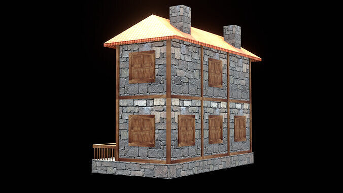 medieval house low poly village town residential house  99 Low-poly 3D model 4