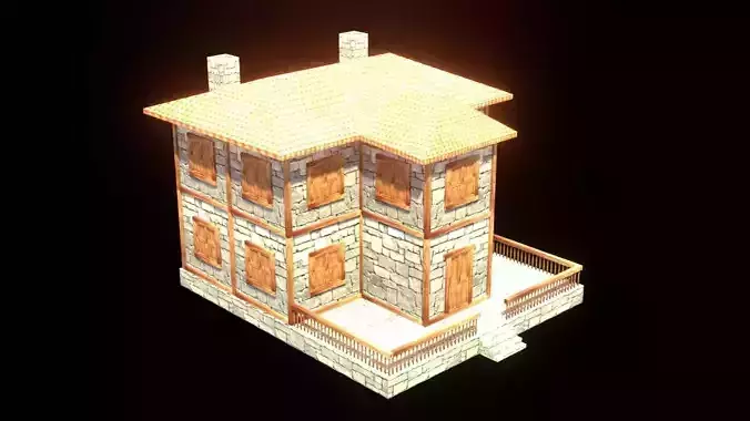 medieval house low poly village town residential house  98