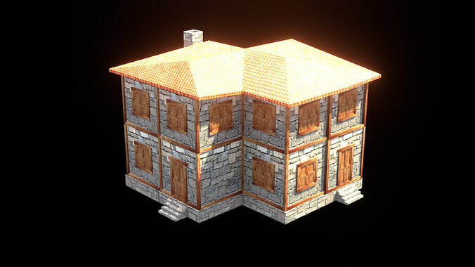 medieval house low poly village town residential house  96 Low-poly 3D model