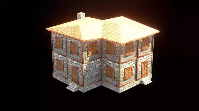 medieval house low poly village town residential house  96