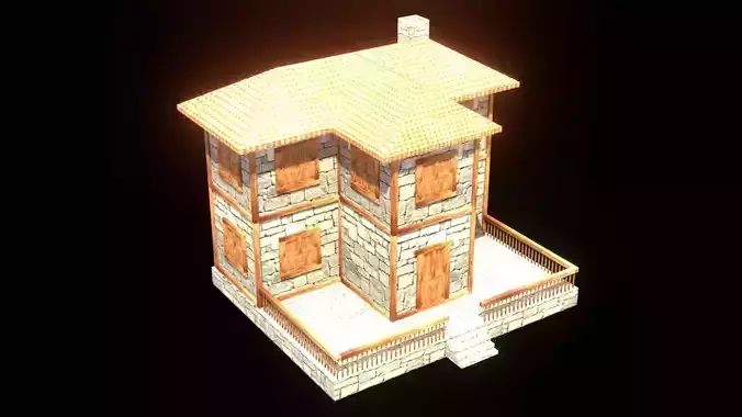 medieval house low poly village town residential house  94