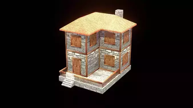 medieval house low poly village town residential house  93