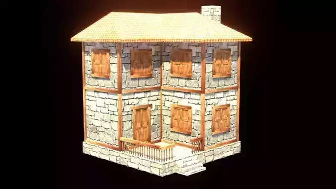 medieval house low poly village town residential house  92