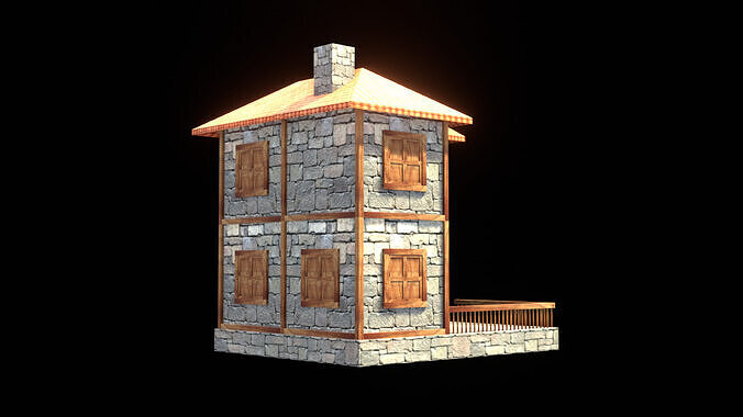 medieval house low poly village town residential house  91 Low-poly 3D model 7