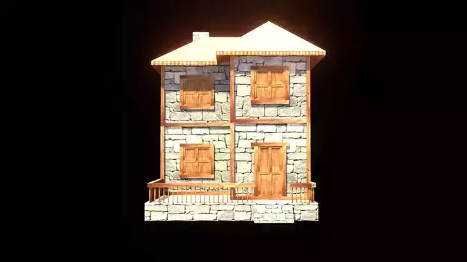 medieval house low poly village town residential house  91