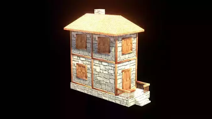 medieval house low poly village town residential house  88