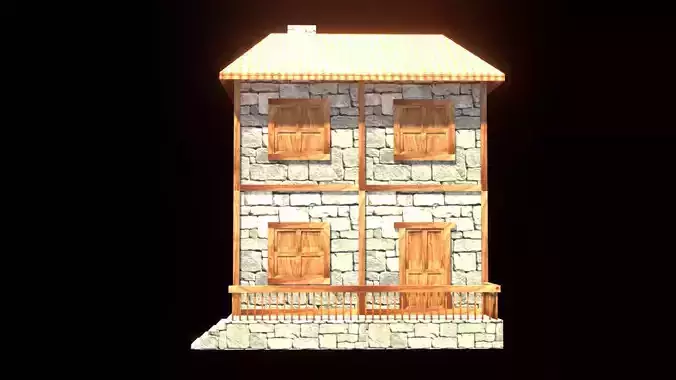 medieval house low poly village town residential house  87