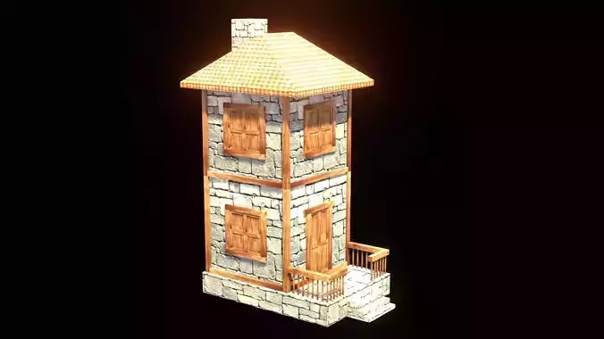 medieval house low poly village town residential house  86