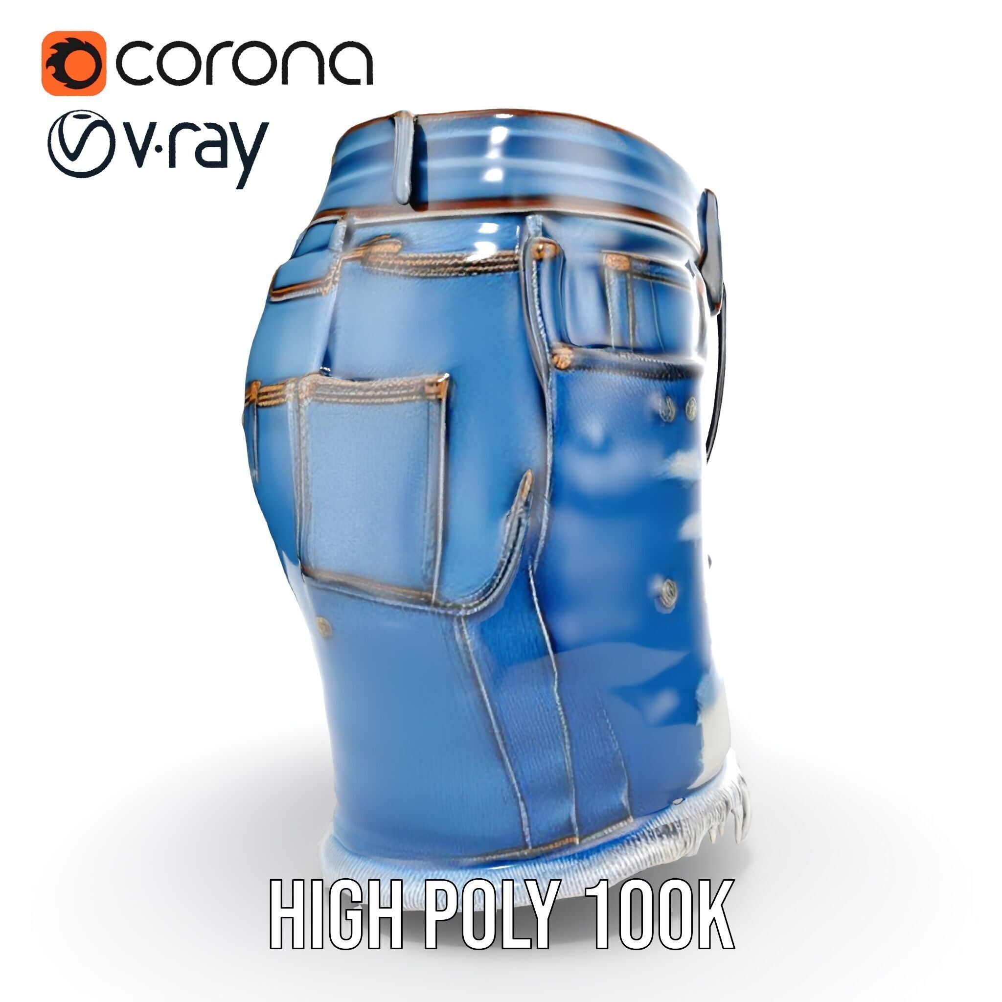 Denim Skirt with Frayed Hem and Studs Model Pack Low-poly 3D model_25