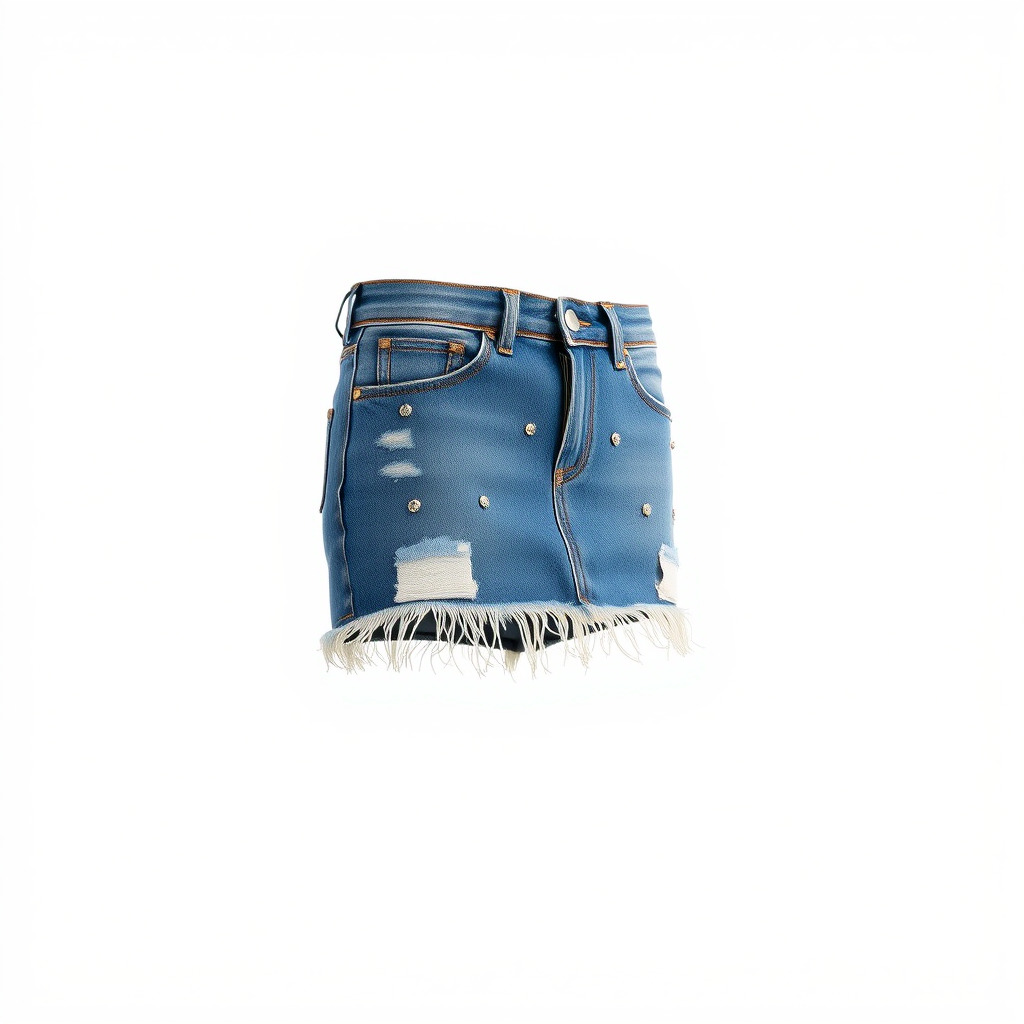 Denim Skirt with Frayed Hem and Studs Model Pack Low-poly 3D model_2