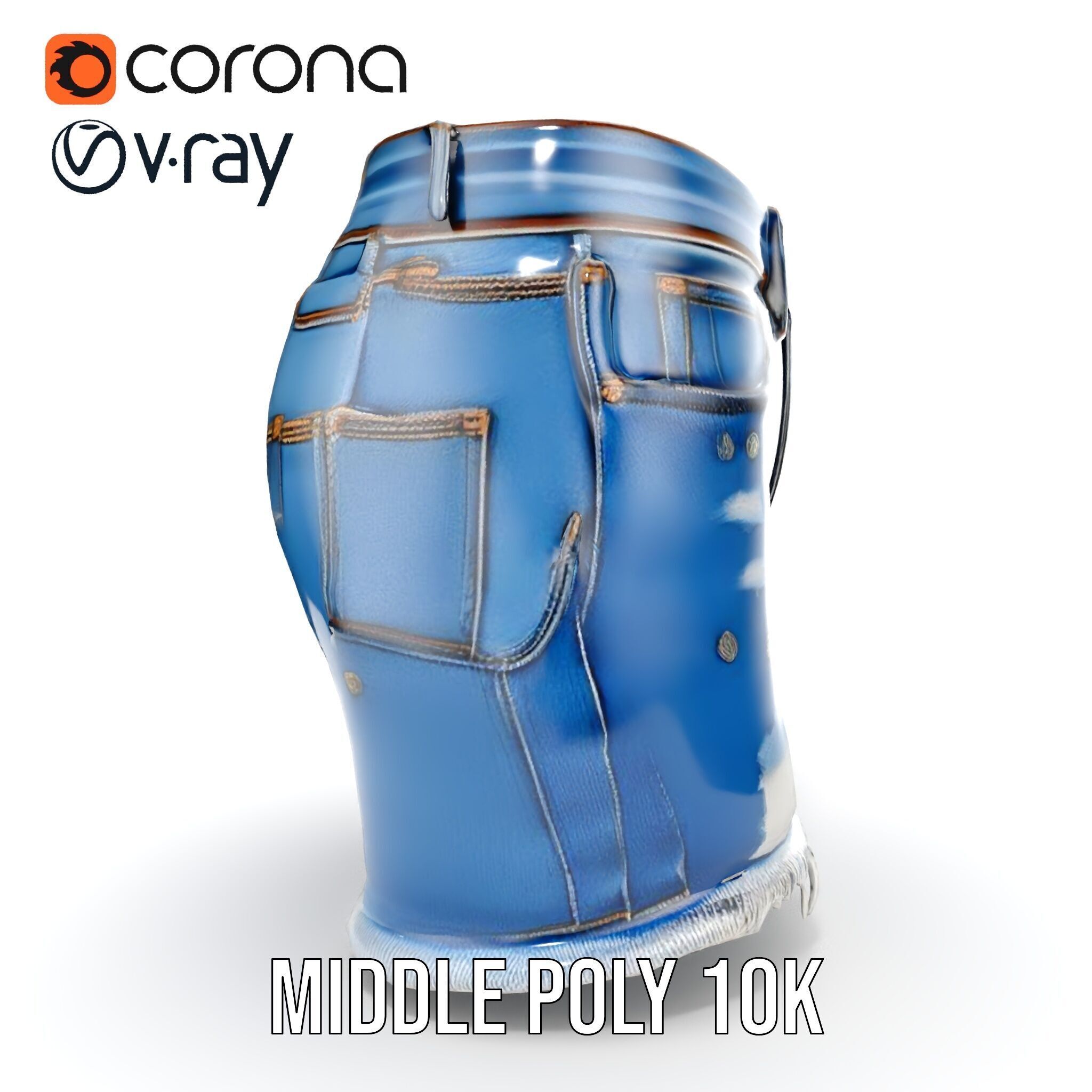 Denim Skirt with Frayed Hem and Studs Model Pack Low-poly 3D model_6