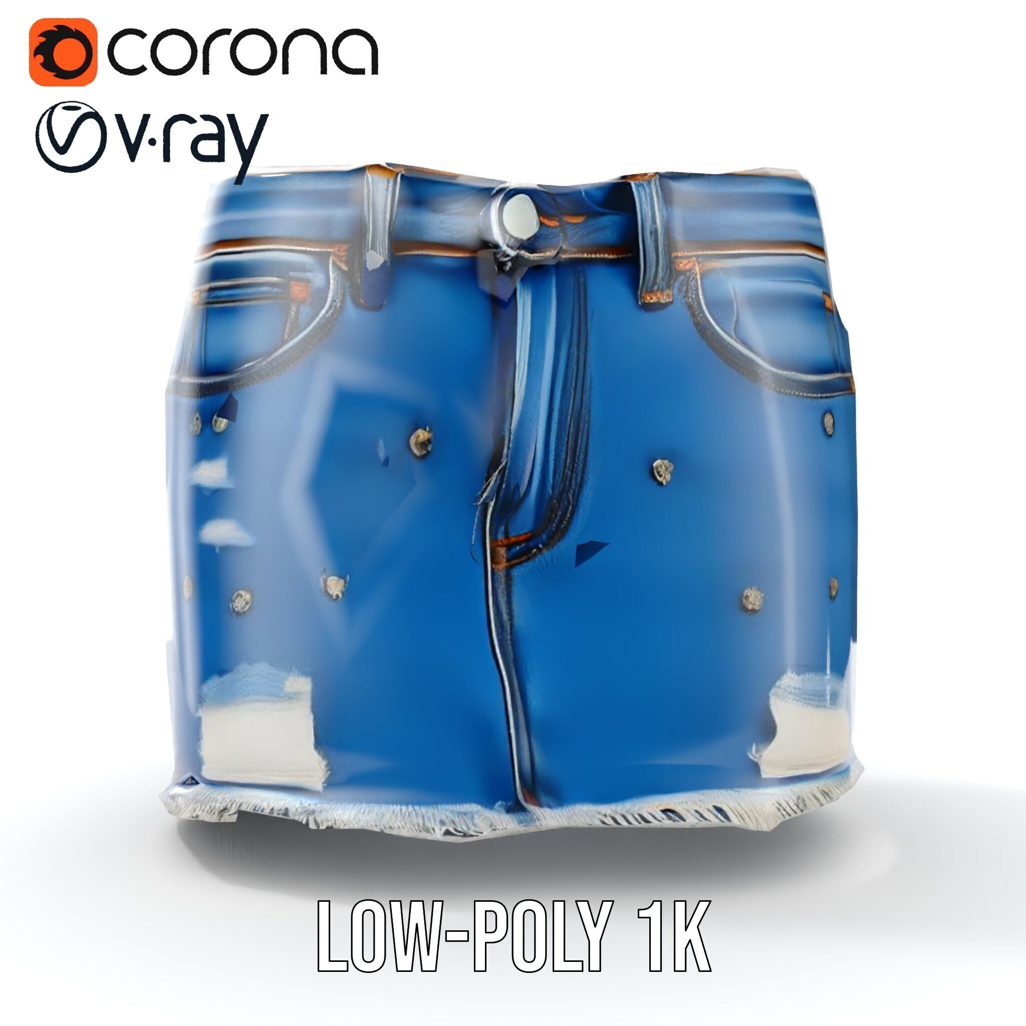 Denim Skirt with Frayed Hem and Studs Model Pack Low-poly 3D model_18