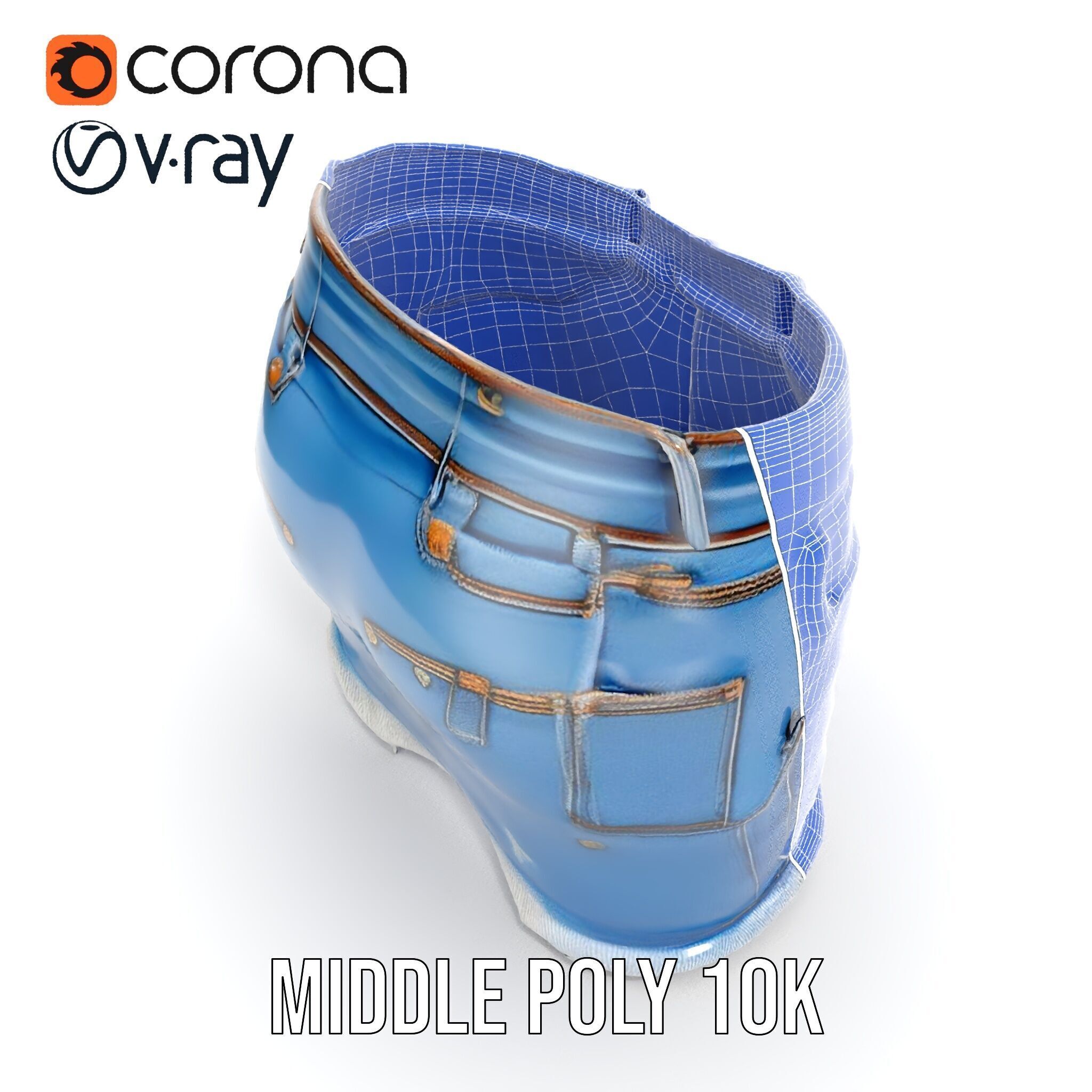 Denim Skirt with Frayed Hem and Studs Model Pack Low-poly 3D model_29