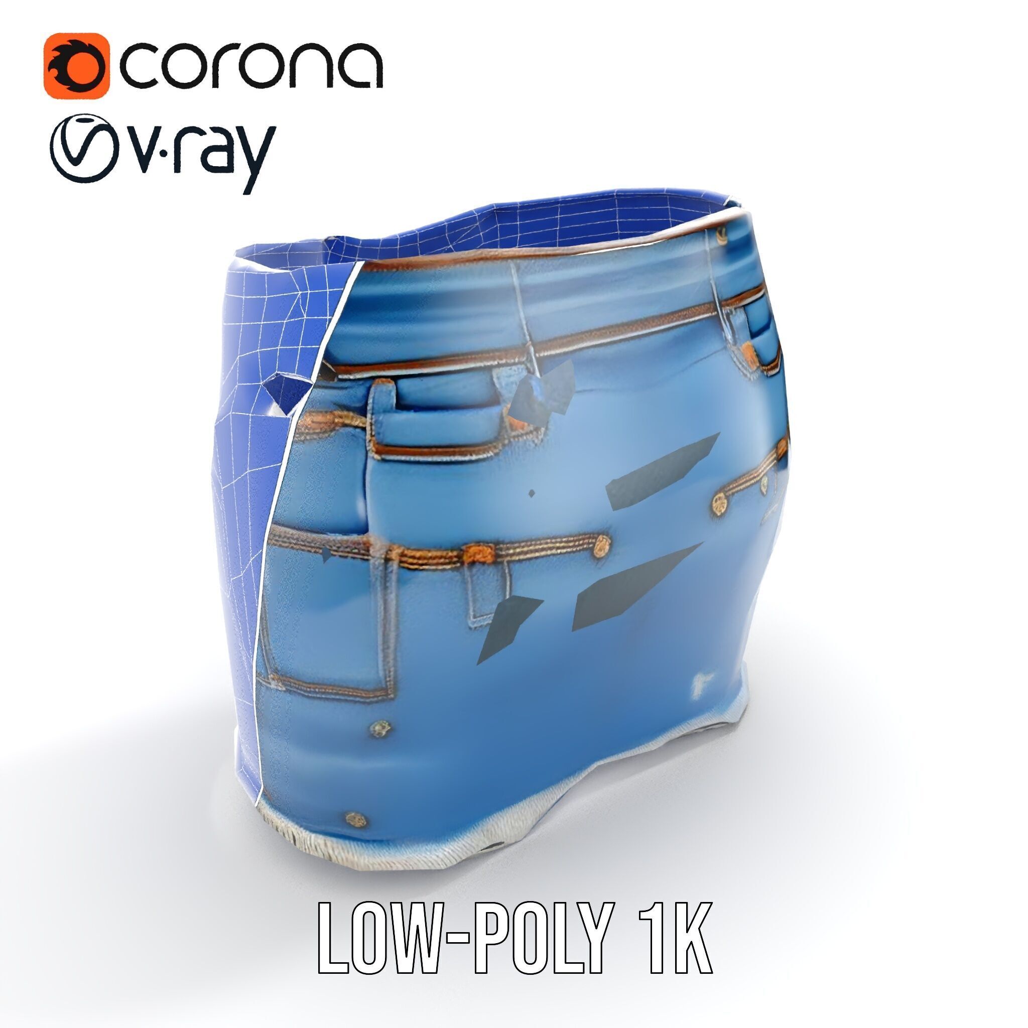 Denim Skirt with Frayed Hem and Studs Model Pack Low-poly 3D model_16