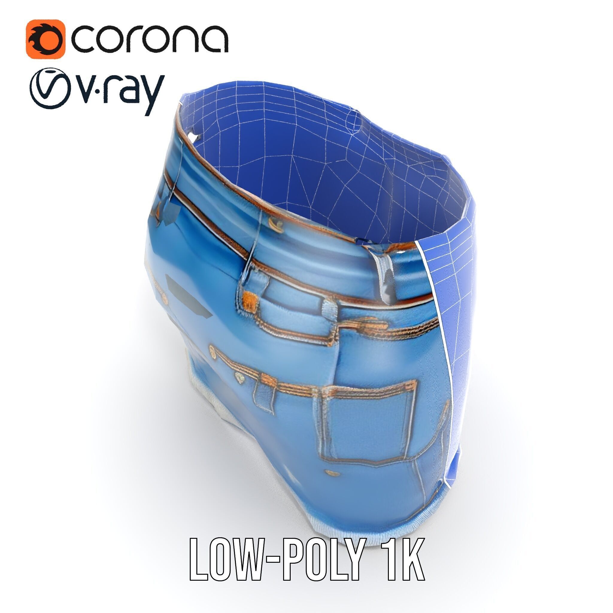 Denim Skirt with Frayed Hem and Studs Model Pack Low-poly 3D model_32