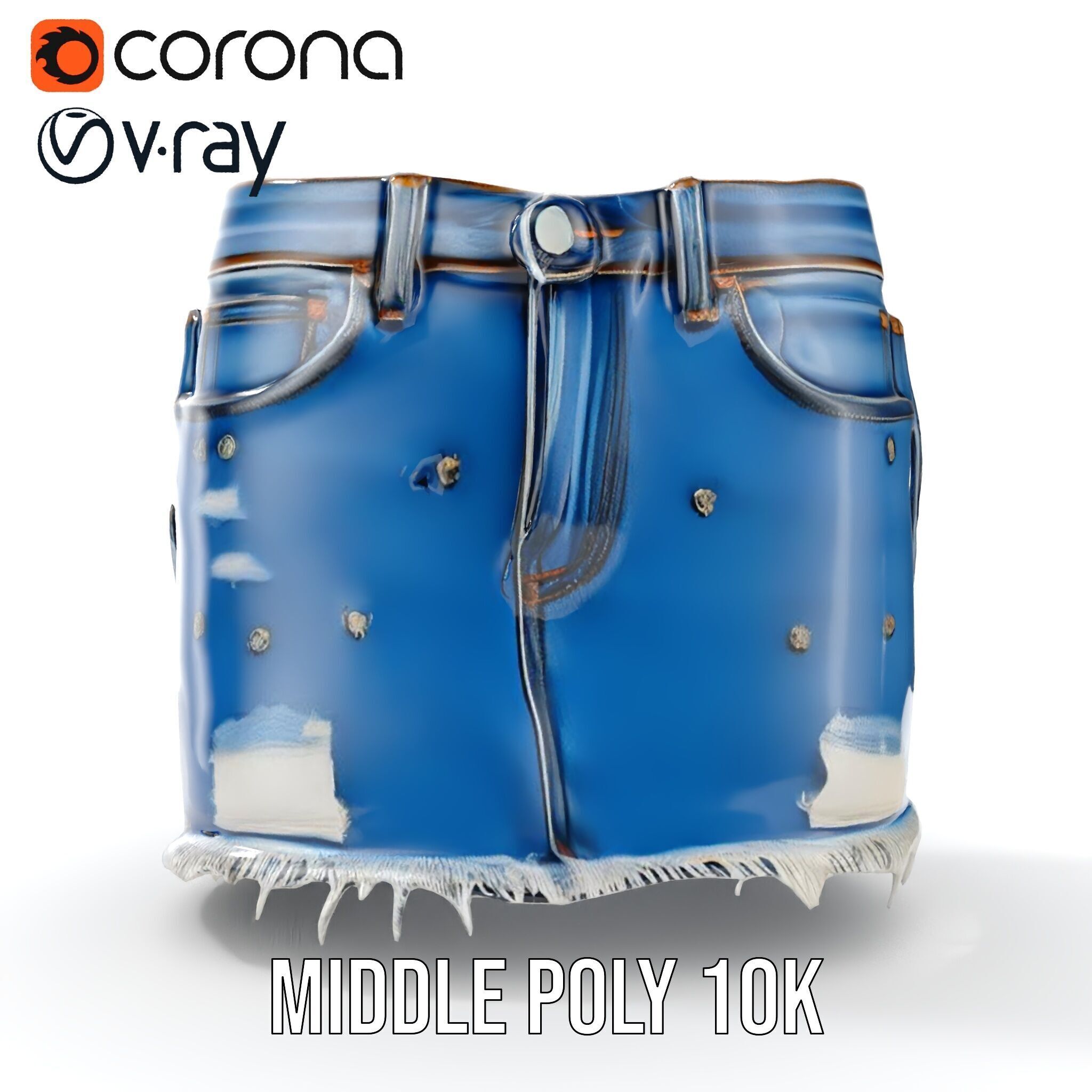 Denim Skirt with Frayed Hem and Studs Model Pack Low-poly 3D model_17