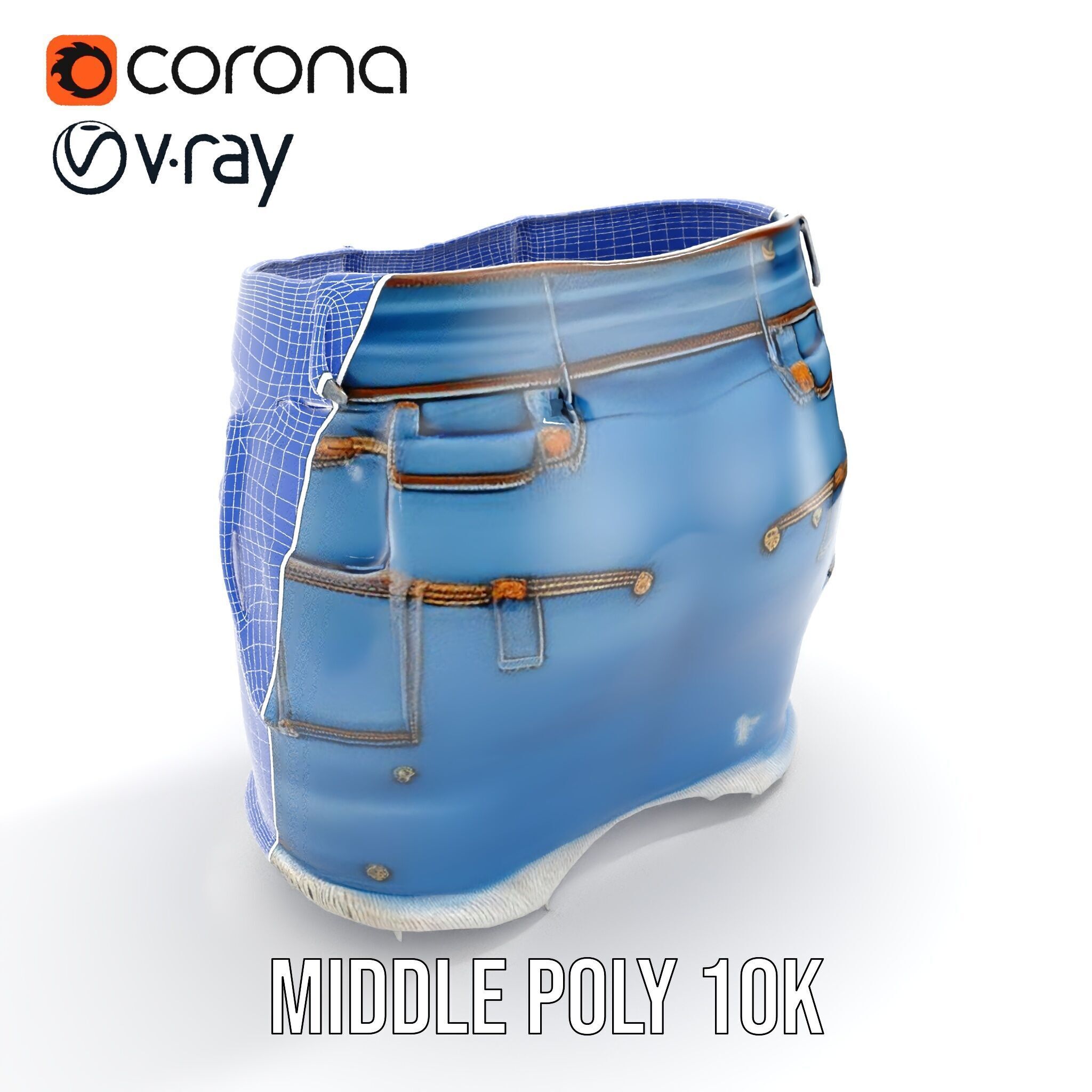 Denim Skirt with Frayed Hem and Studs Model Pack Low-poly 3D model_20