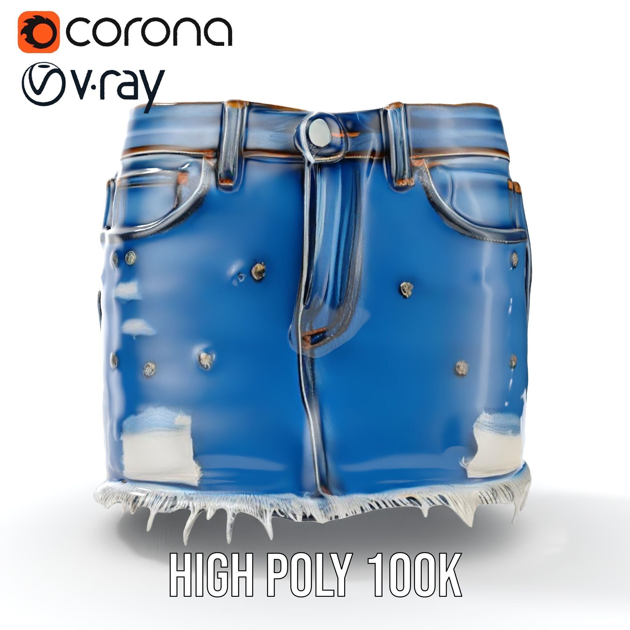 Denim Skirt with Frayed Hem and Studs Model Pack Low-poly 3D model_19