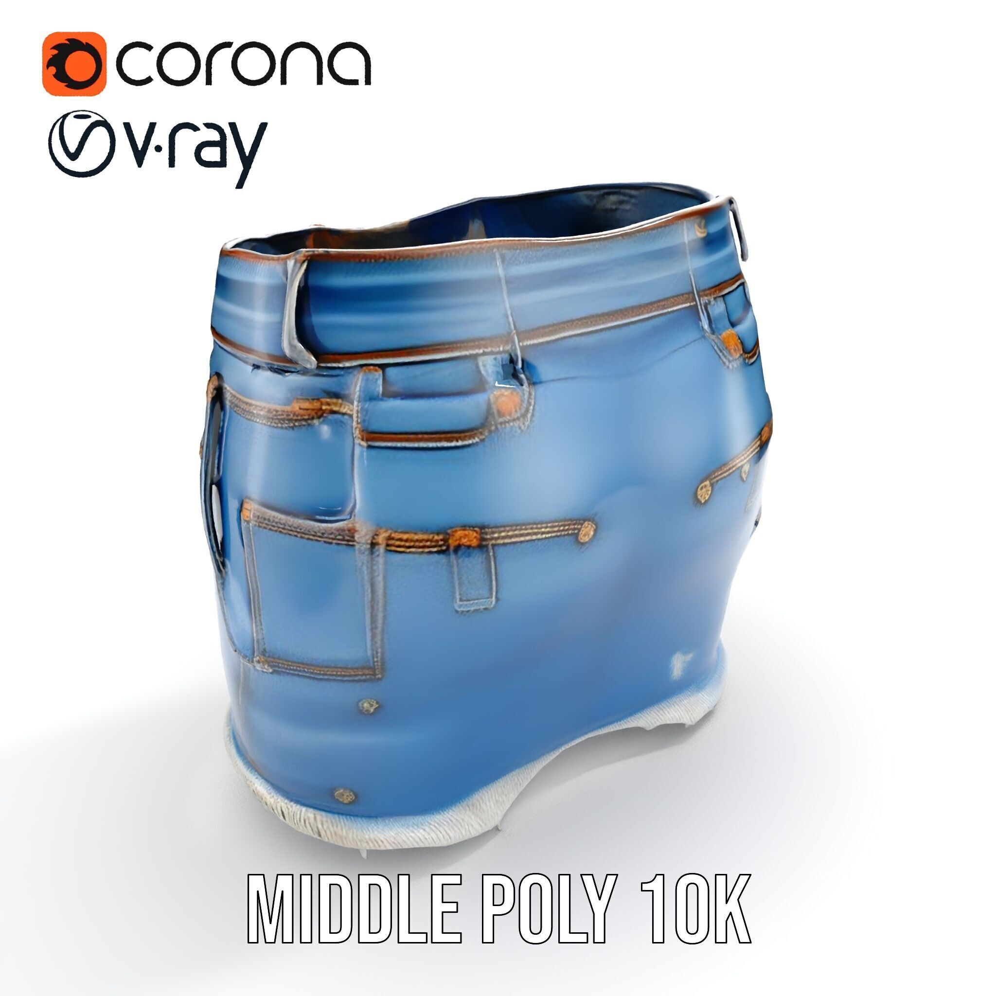 Denim Skirt with Frayed Hem and Studs Model Pack Low-poly 3D model_15