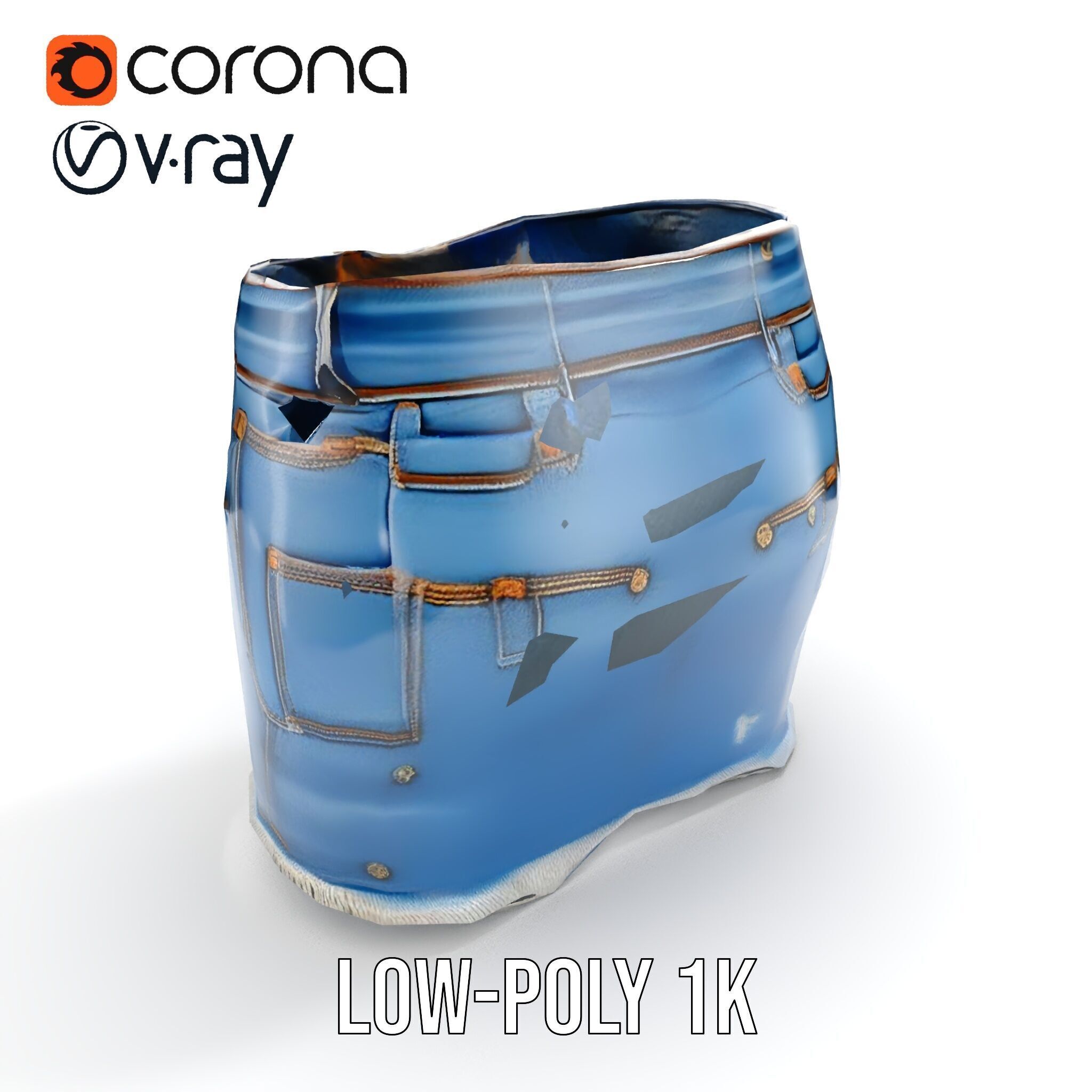 Denim Skirt with Frayed Hem and Studs Model Pack Low-poly 3D model_10