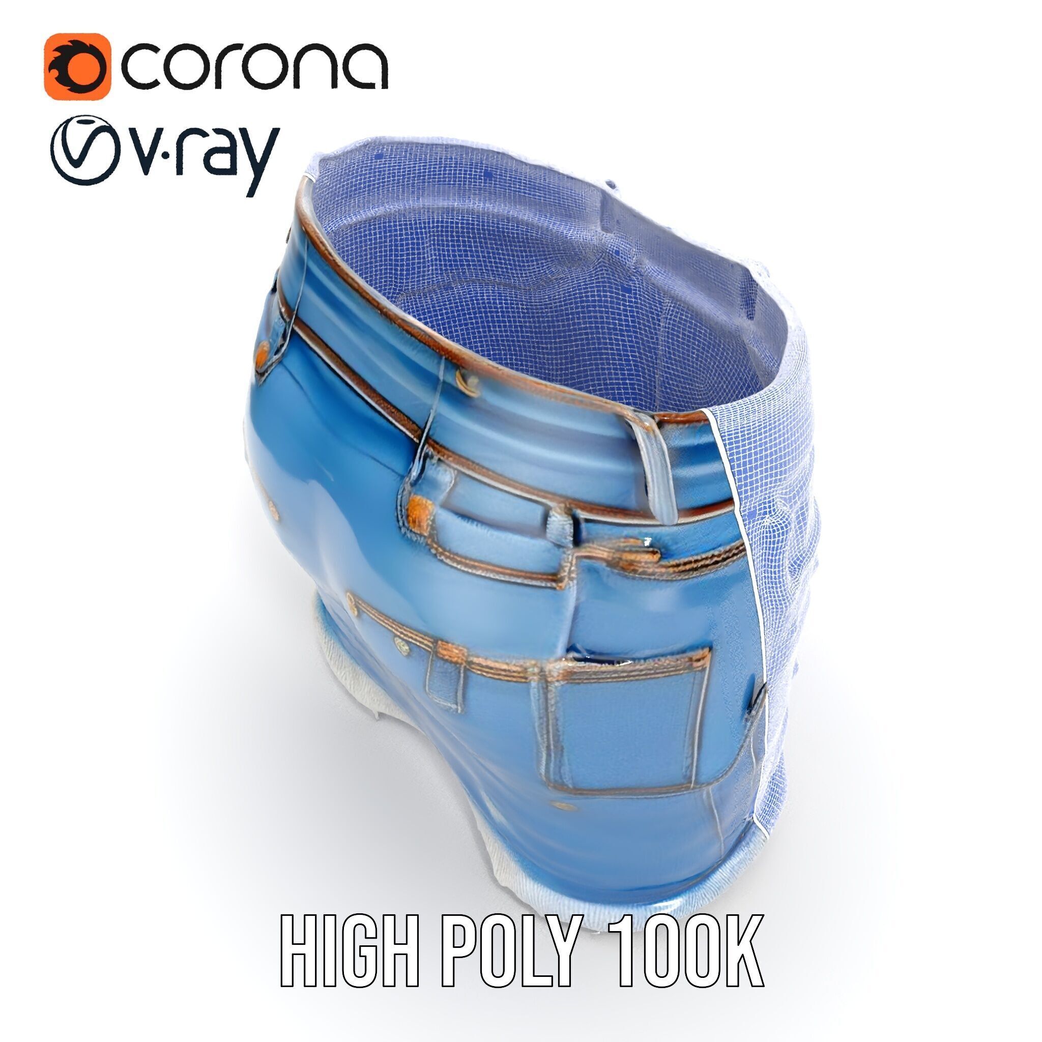 Denim Skirt with Frayed Hem and Studs Model Pack Low-poly 3D model_36