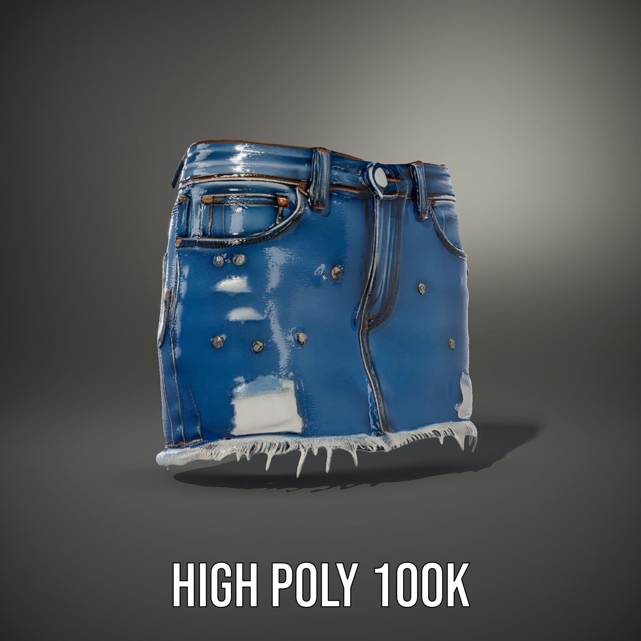 Denim Skirt with Frayed Hem and Studs Model Pack Low-poly 3D model_14