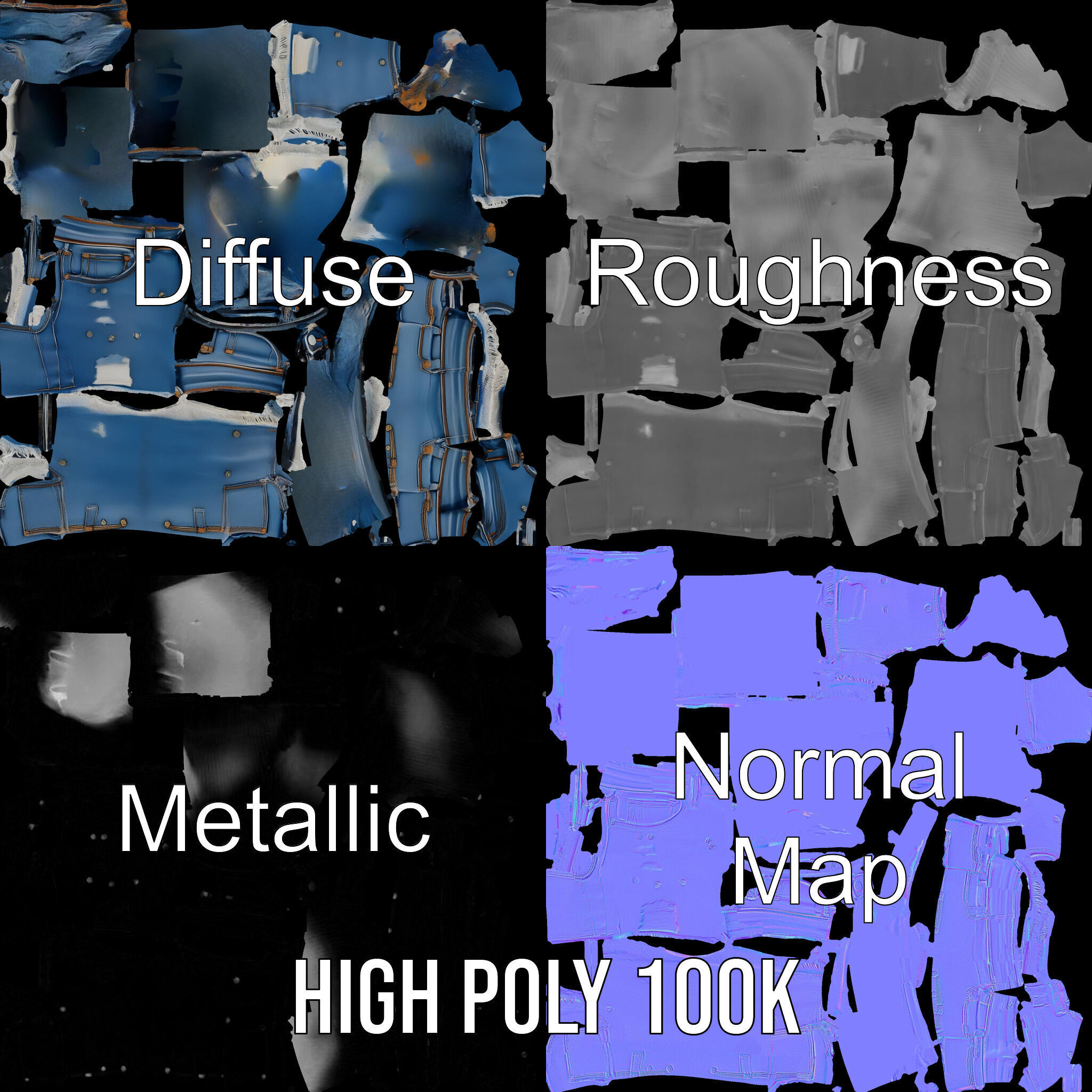 Denim Skirt with Frayed Hem and Studs Model Pack Low-poly 3D model_3