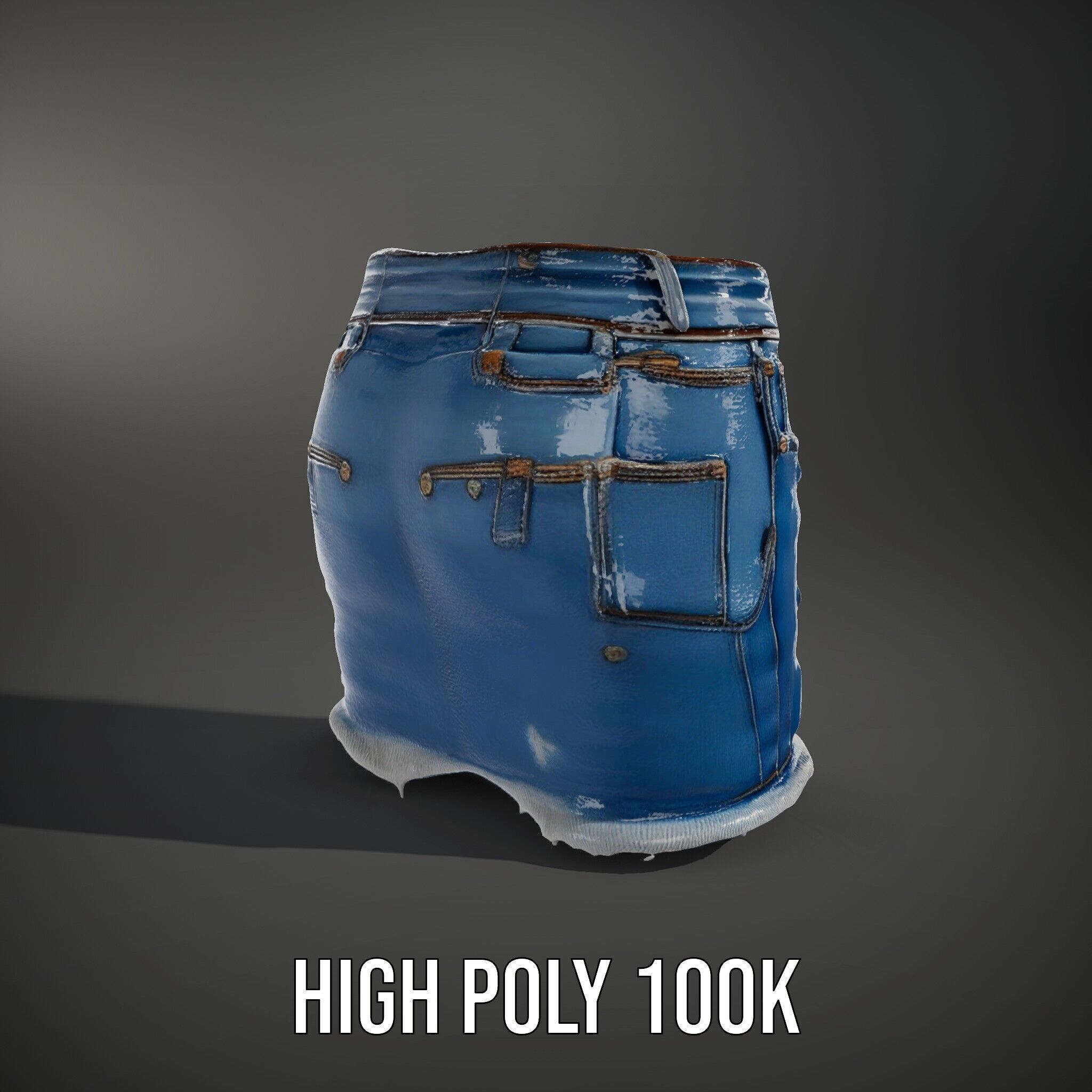 Denim Skirt with Frayed Hem and Studs Model Pack Low-poly 3D model_8