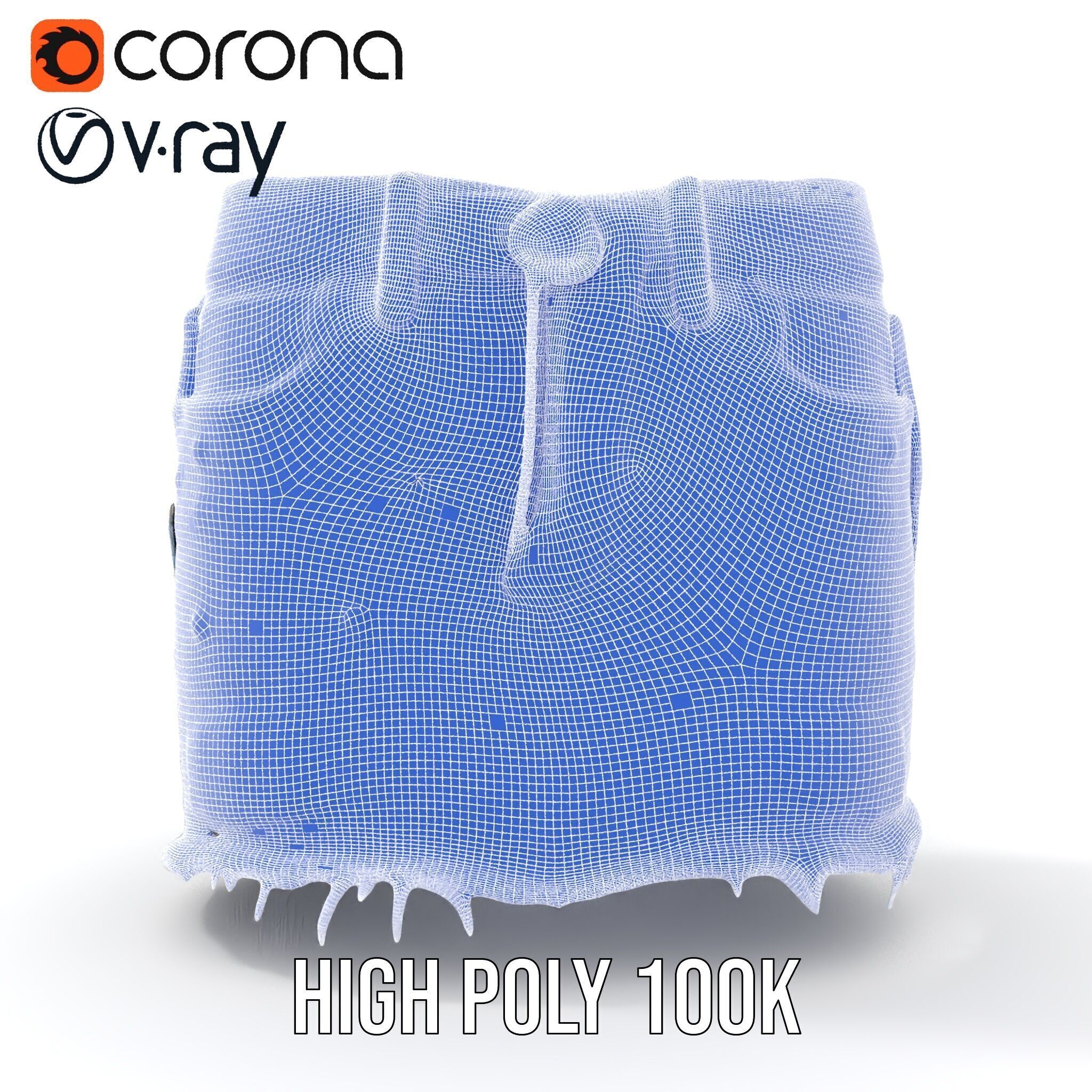 Denim Skirt with Frayed Hem and Studs Model Pack Low-poly 3D model_33