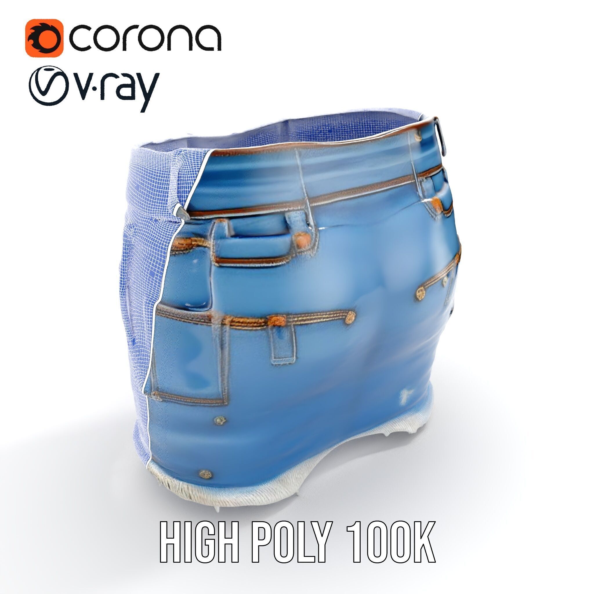 Denim Skirt with Frayed Hem and Studs Model Pack Low-poly 3D model_37