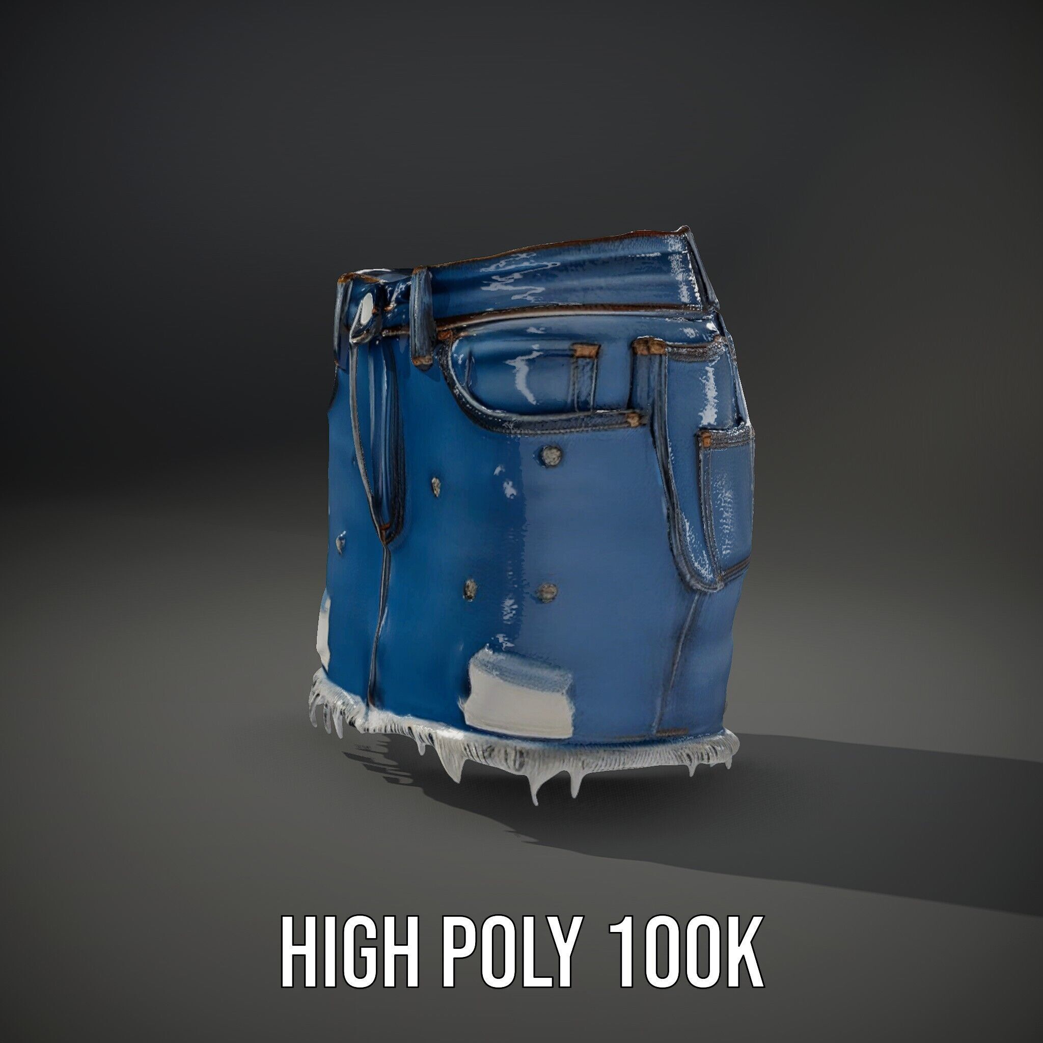 Denim Skirt with Frayed Hem and Studs Model Pack Low-poly 3D model_11