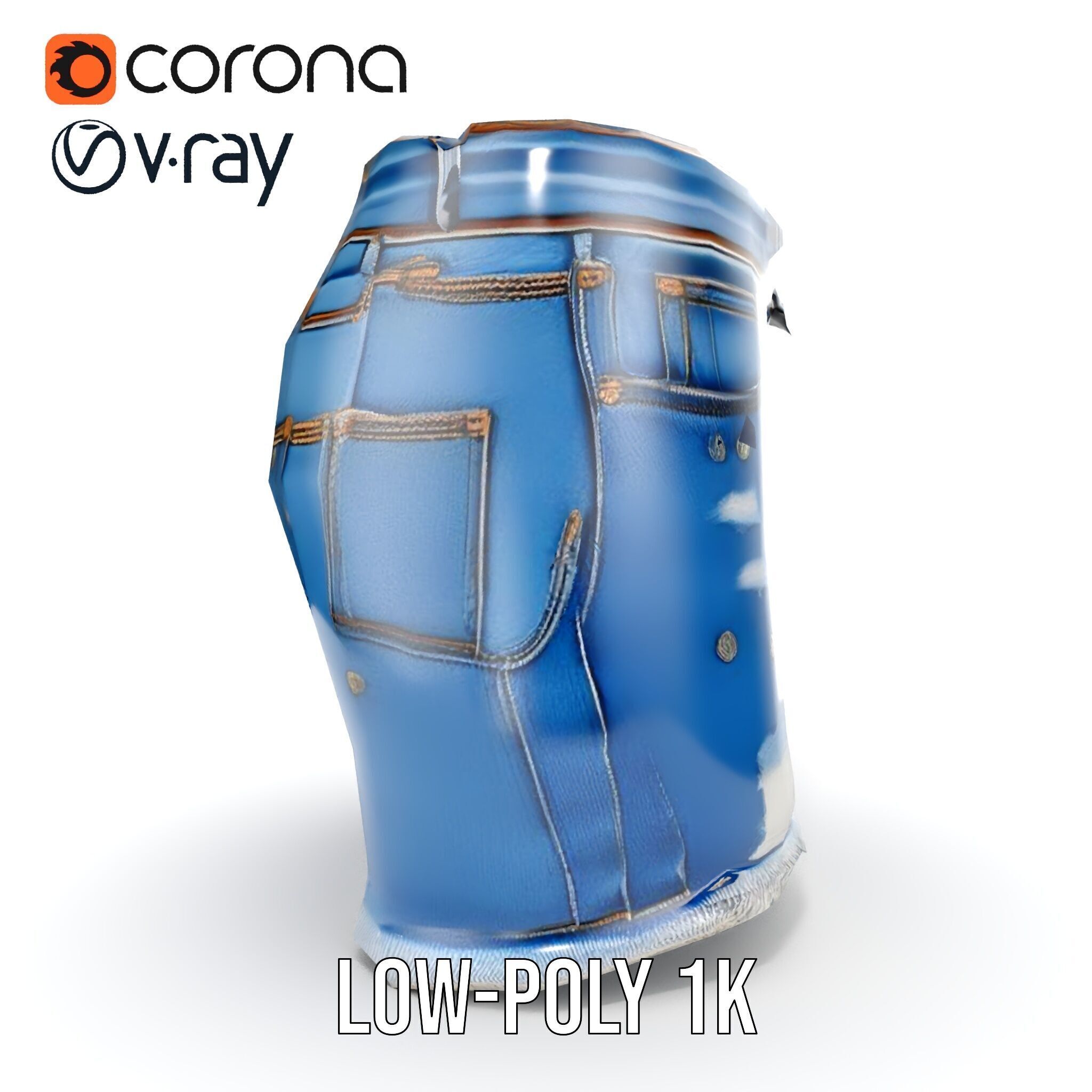 Denim Skirt with Frayed Hem and Studs Model Pack Low-poly 3D model_21