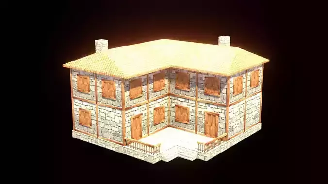 medieval house low poly village town residential house  78